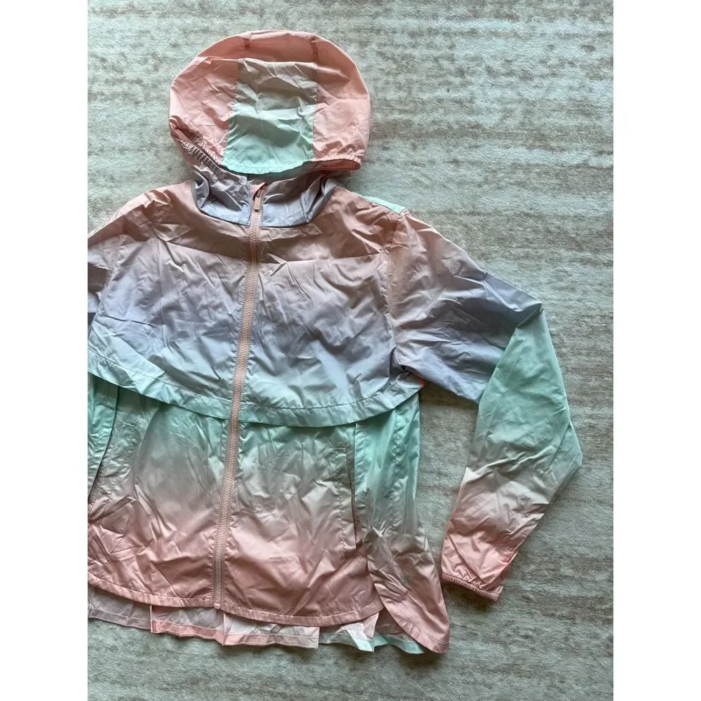 All in Motion Pastel Ombré Colorblock Windbreaker Jacket XL 14/16 Hooded